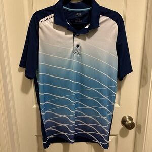 OAKLEY REGULAR FIT HYDROLIX GOLF POLO SHIRT BLUE WHITE MENS MEDIUM EXCELLENT
